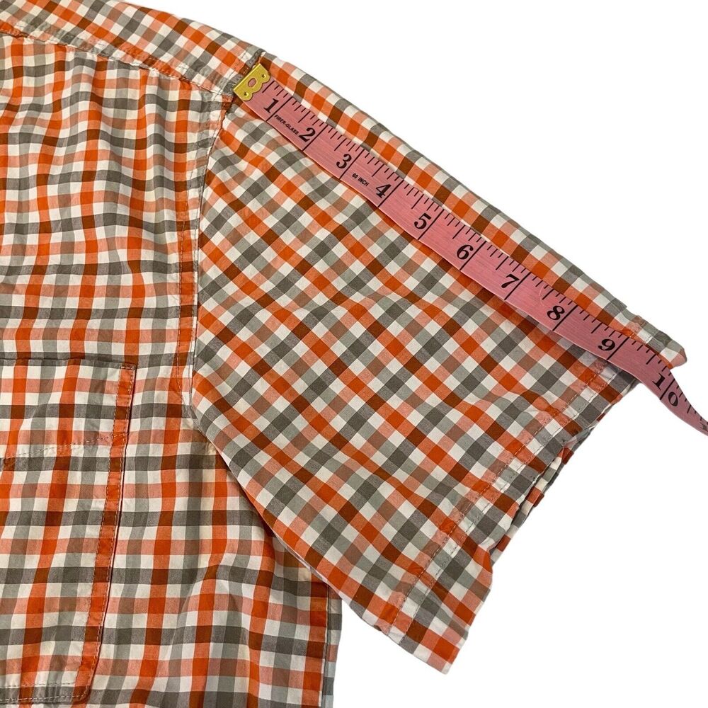 Eddie Bauer Check Shirt Men’s M Short Sleeve Button Down Gray Orange - Picture 12 of 16